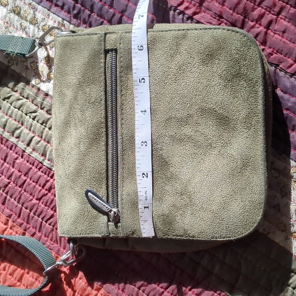 TRAVELON* faux suede sage green crossbody/belt bag w/adj. straps, pouches - Picture 15 of 16
